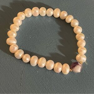 ❤️‍🔥BOGO FREE NWOT Genuine Stone Amethyst Pearl Beaded Bracelet Boho Jewely